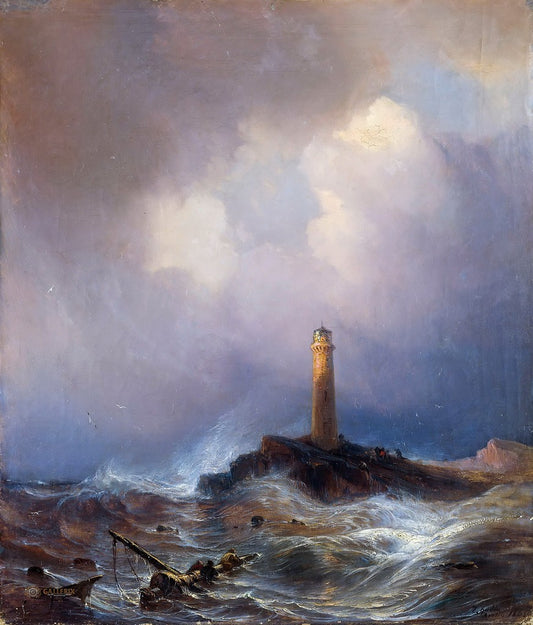 Lighthouse in Brittany, vintage artwork by Theodore Gudin, A3 (16x12") Poster Print