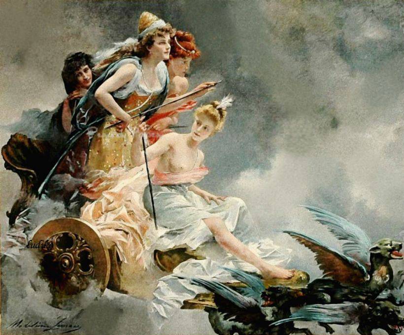 The Chariot of Fairies, vintage artwork by Madeleine Jeanne Lemaire, 12x8" (A4) Poster