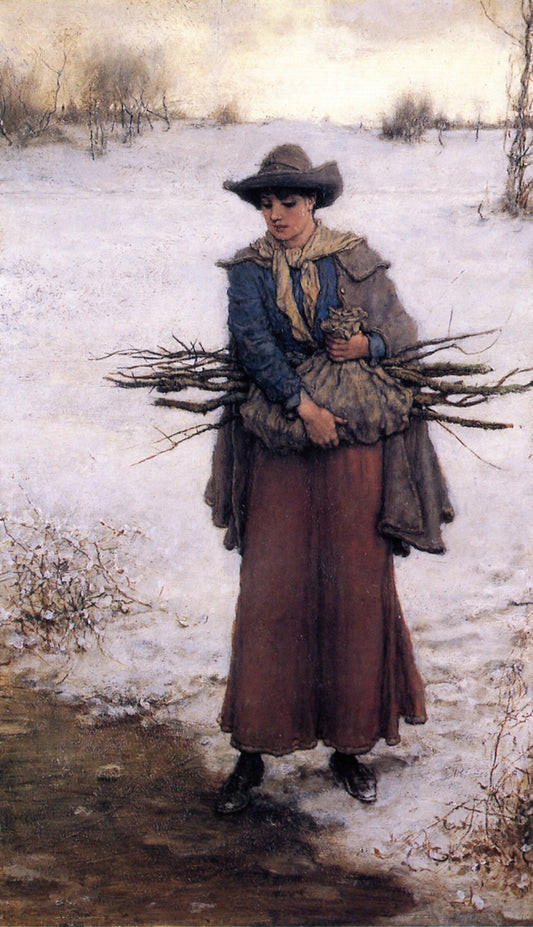 Gathering Firewood in Winter, vintage artwork by George Henry Boughton, 12x8" (A4) Poster
