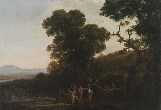 Landscape with Figures Wading Through a Stream, vintage artwork by Claude Lorrain, 12x8" (A4) Poster
