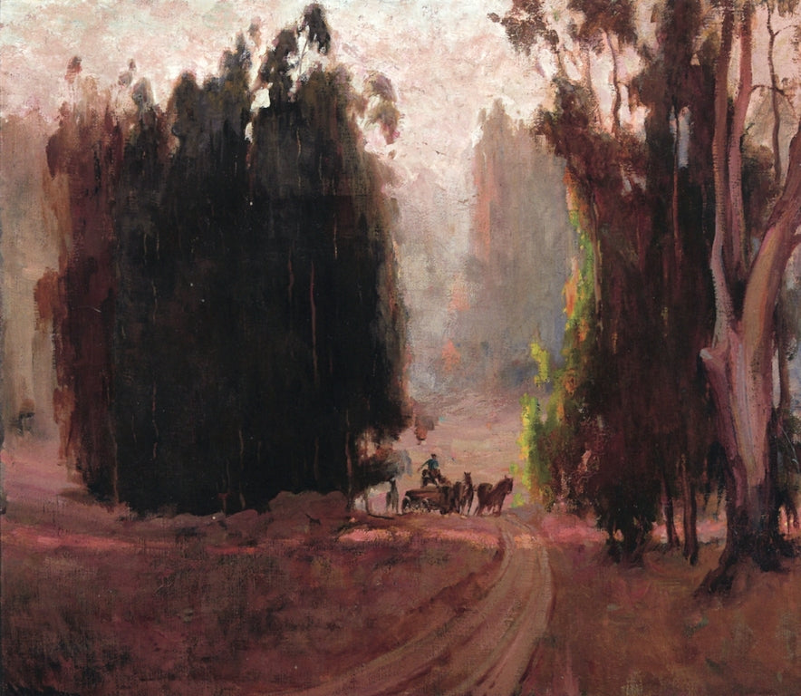 Farmer on Horse Drawn Cart among Eucalyptus by Jean Mannheim,A3(16x12")Poster