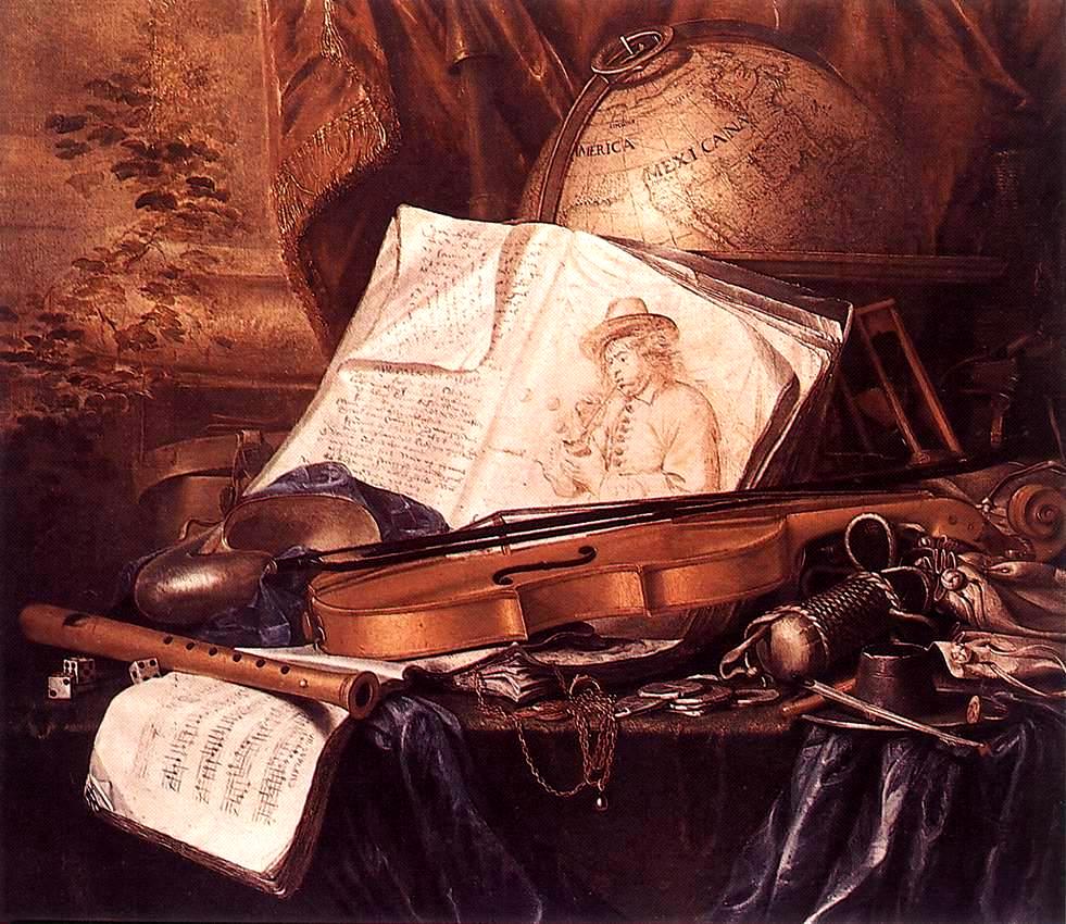 Still-Life of Musical Instruments, vintage artwork by Pieter de Ring, 12x8" (A4) Poster