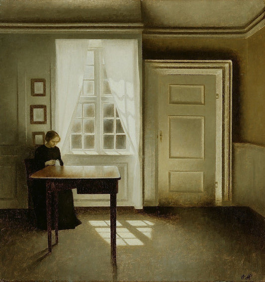 Interior with a Lady, vintage artwork by Vilhelm Hammershøi, 12x8" (A4) Poster