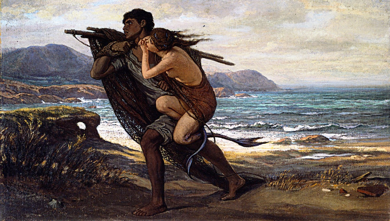 Fisherman and Mermaid, vintage artwork by Elihu Vedder, 12x8" (A4) Poster