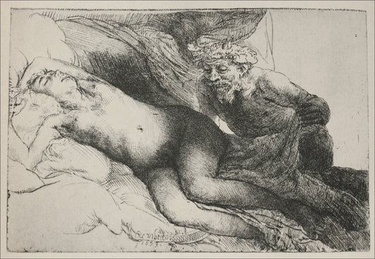 Antiope and Jupiter, vintage artwork by Rembrandt van Rijn, 12x8" (A4) Poster