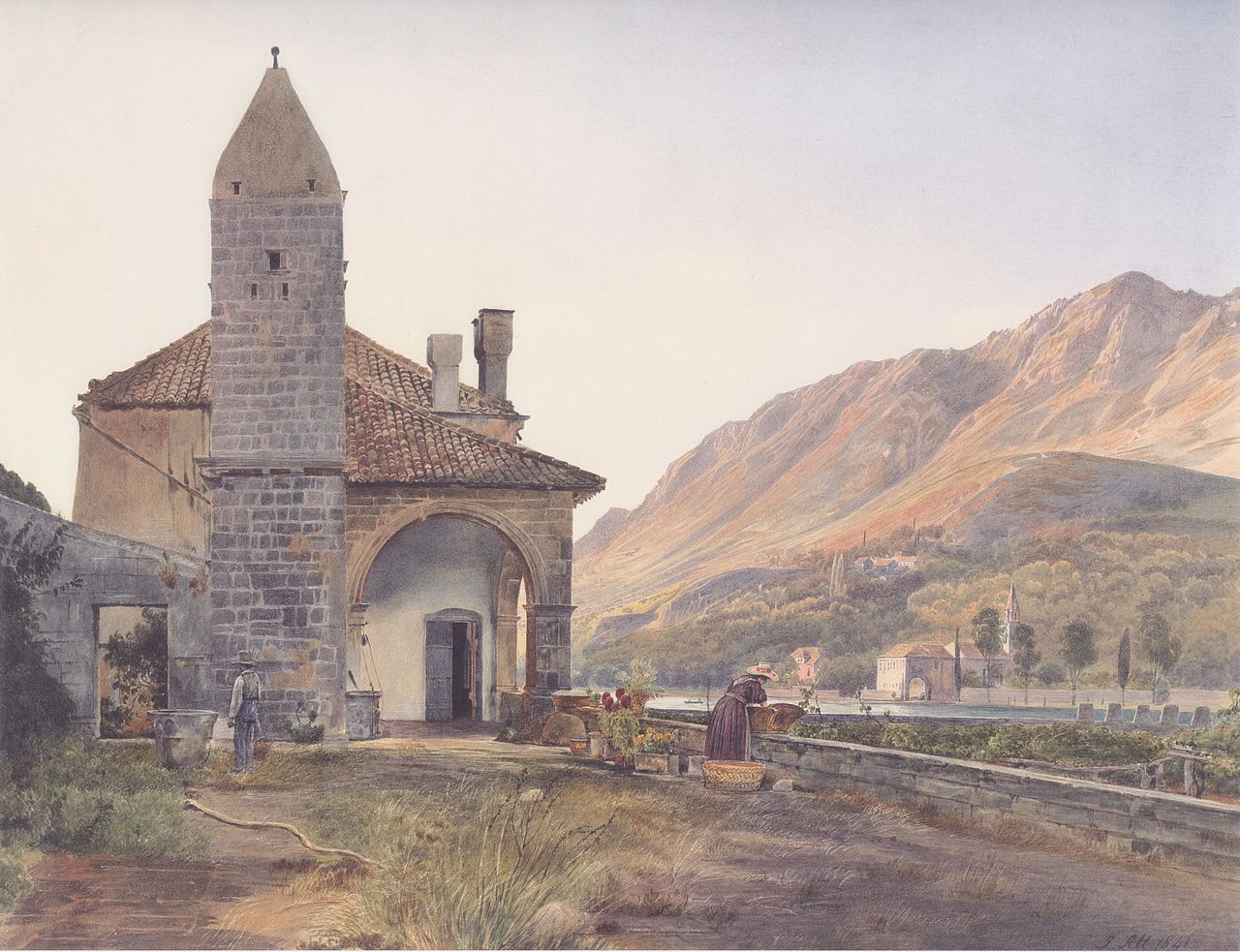 The Franciscan Monastery in Omblatal in Ragusa, vintage artwork by Rudolf von Alt, A3 (16x12") Poster Print