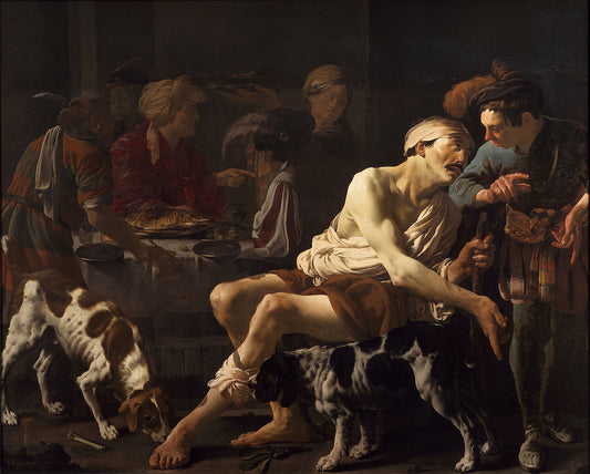 The Rich Man and the Poor Lazarus, vintage artwork by Hendrick Terbrugghen, 12x8" (A4) Poster