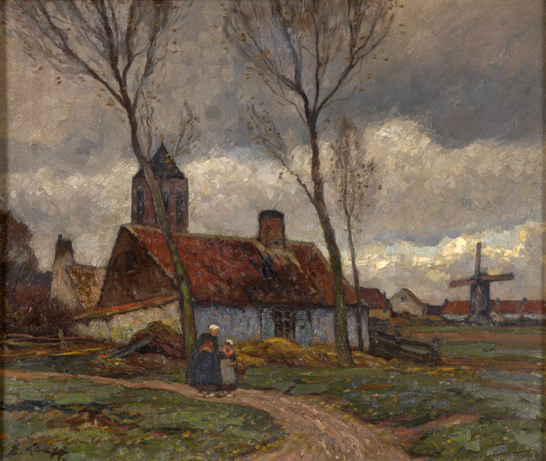 Flemish village, vintage artwork by Eugen Kampf, 12x8" (A4) Poster
