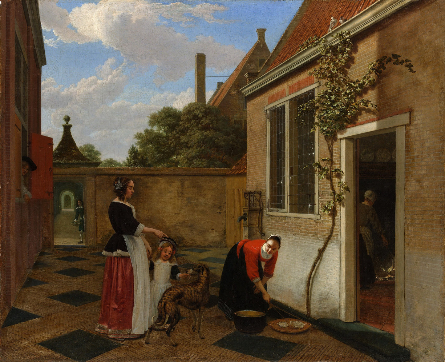 Scene in a Courtyard, vintage artwork by Ludolf de Jongh, 12x8" (A4) Poster