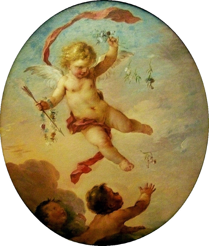 History of the Gods - Cupid Pouring Flowers on the Earth, vintage artwork by Charles-Joseph Natoire, 12x8" (A4) Poster
