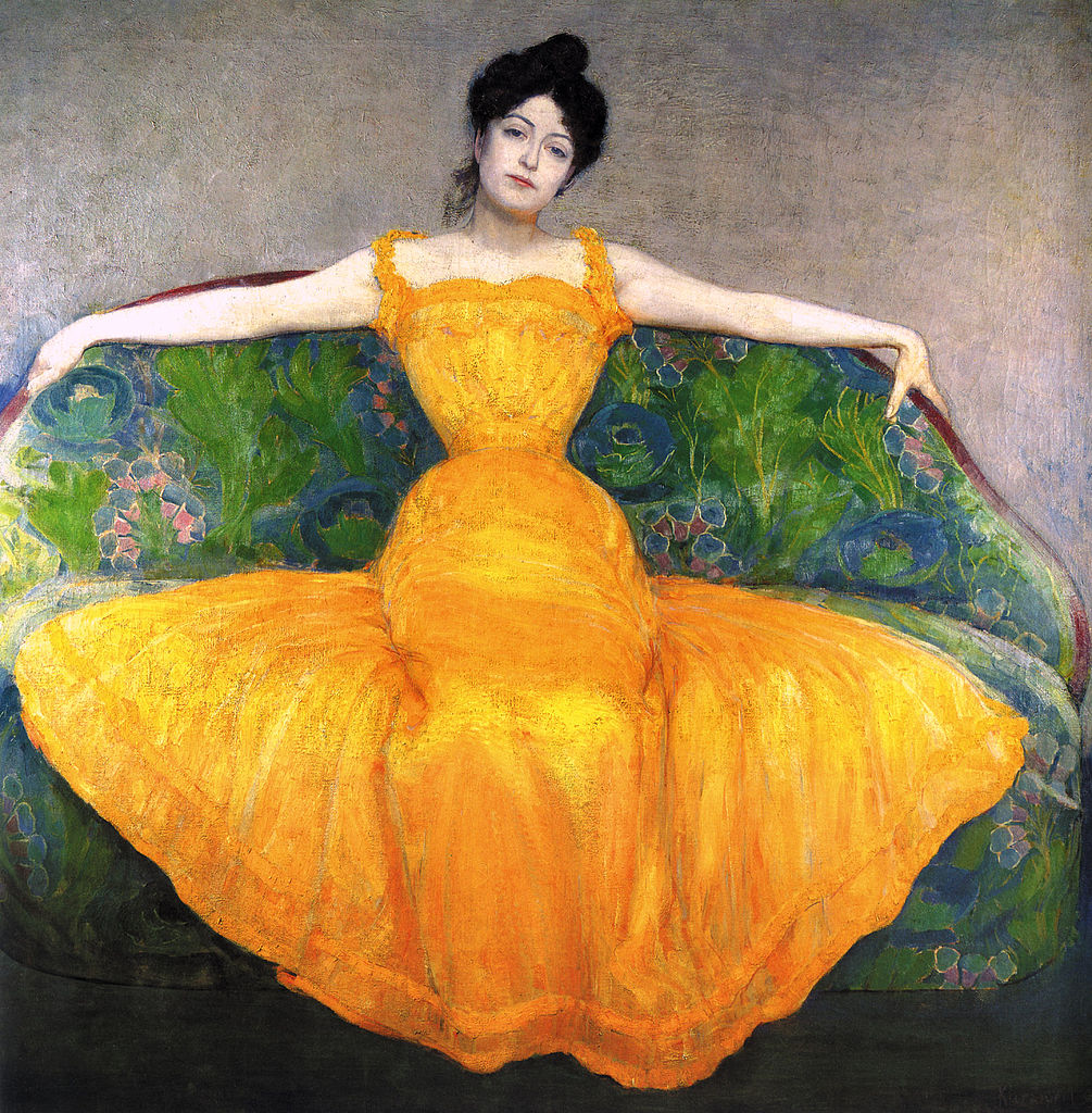 Woman in a yellow dress, vintage artwork by Max Kurzweil, 12x8" (A4) Poster