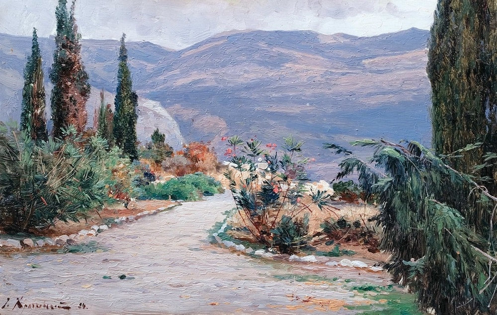 Sunny Day in Crimea, vintage artwork by Iosif Krachkovsky, 12x8" (A4) Poster