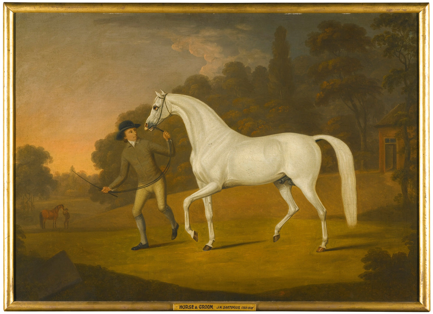 James Hugh Smith-Barry's Grey Stallion Being Led by  A Groom, vintage artwork by Francis Sartorius, 12x8" (A4) Poster