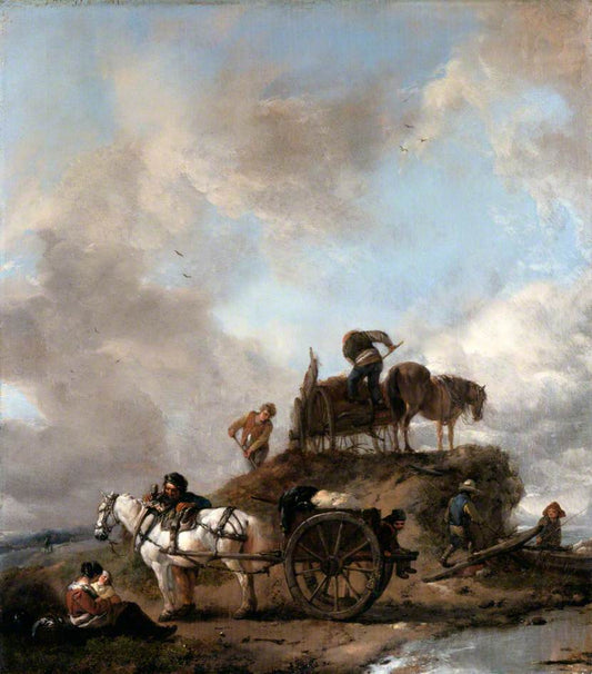 Peasants in the Fields:  Hay Harvest, vintage artwork by Philips Wouwerman, 12x8" (A4) Poster