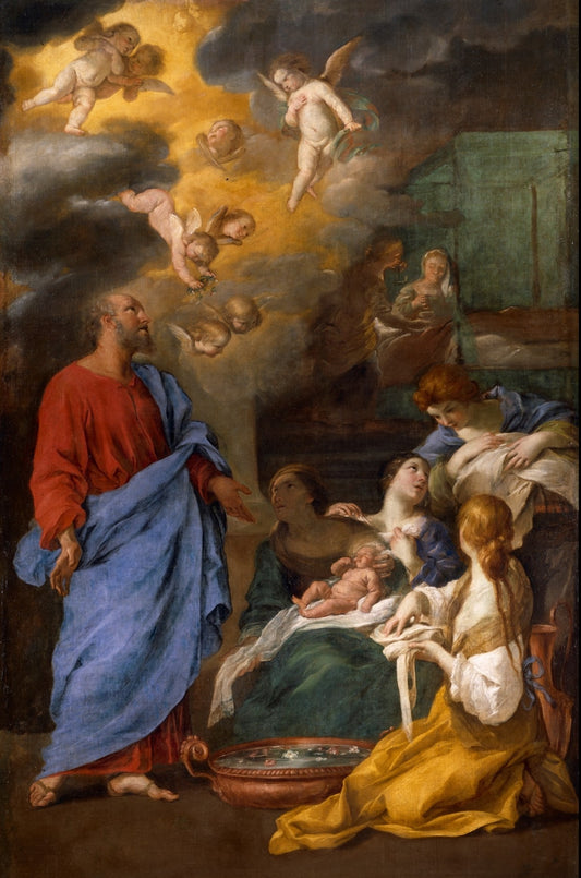 The Birth of Saint John the Baptist, vintage artwork by Andrea Sacchi, 12x8" (A4) Poster