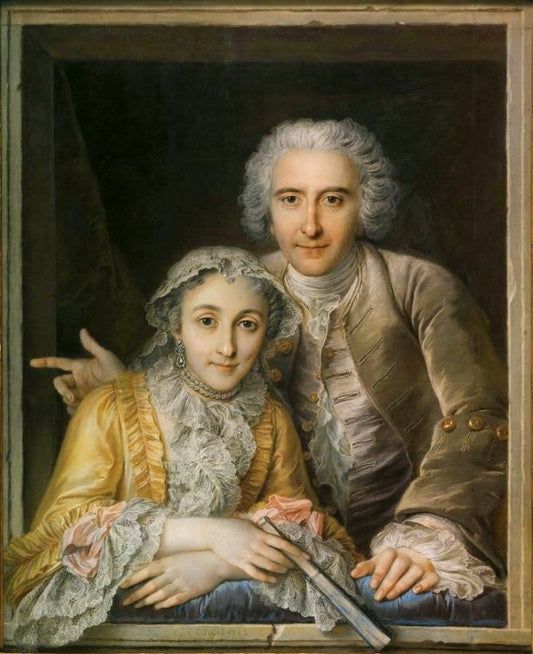 Portrait of Philippe Coypel and His Wife, vintage artwork by Charles-Antoine Coypel IV, 12x8" (A4) Poster