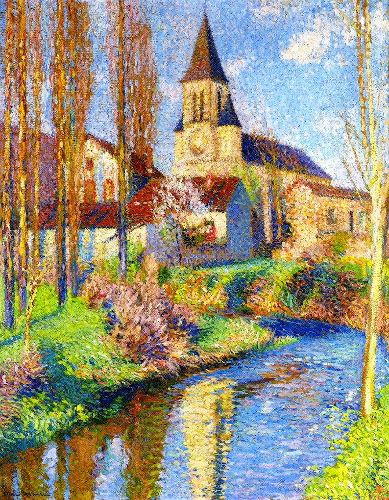 Church in Labastide du Vert, vintage artwork by Henri Martin, 12x8" (A4) Poster