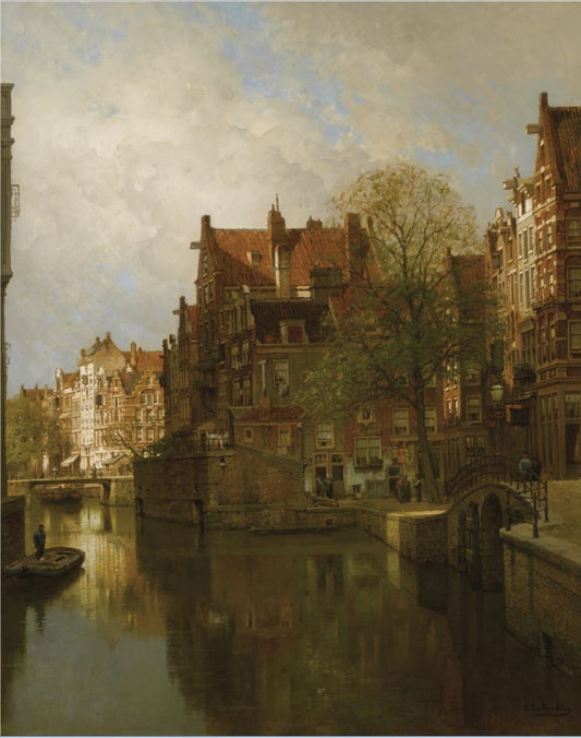 A View of the Grimburgwal, Amsterdam, vintage artwork by Johannes Christiaan Karel Klinkenberg, 12x8" (A4) Poster