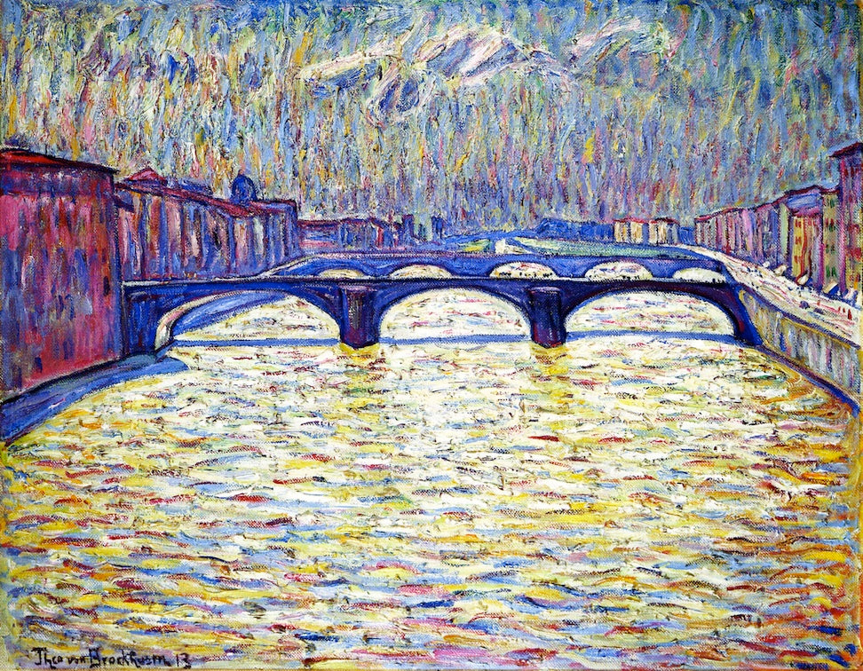 Arno Bridge in Florence, vintage artwork by Theo von Brockhusen, 12x8" (A4) Poster