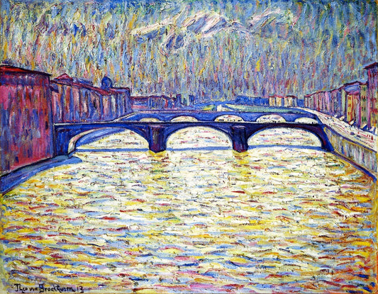 Arno Bridge in Florence, vintage artwork by Theo von Brockhusen, 12x8" (A4) Poster