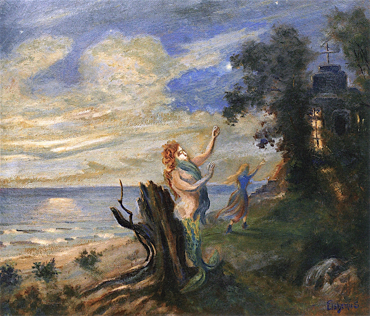 Figures in a Moonlit Landscape, vintage artwork by Louis M. Eilshemius, 12x8" (A4) Poster