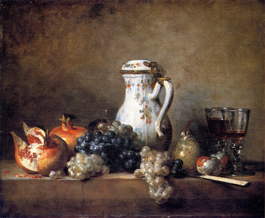Grapes and Pomegranates, vintage artwork by Jean-Baptiste-Simeon Chardin, 12x8" (A4) Poster