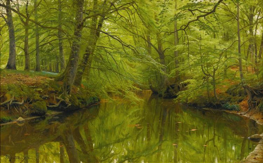 River Running through a Forest, vintage artwork by Peder Mork Mønsted, 12x8" (A4) Poster