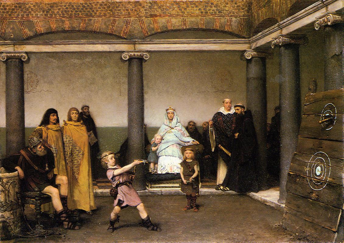 The Education of the Children of Clotilde and Clovis, vintage artwork by Sir Lawrence Alma-Tadema, 12x8" (A4) Poster