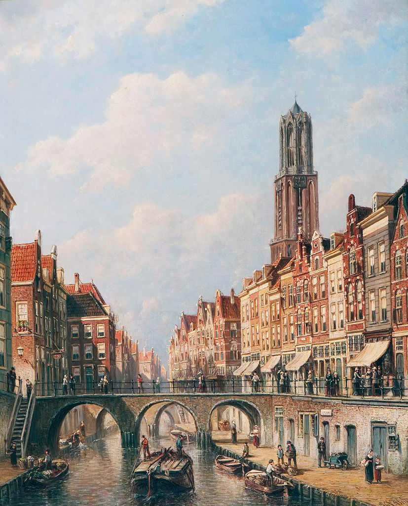 View on the Oudegracht, Utrecht, vintage artwork by Petrus Gerardus Vertin, A3 (16x12") Poster Print