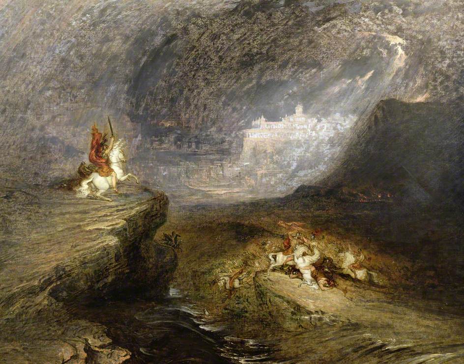 Battle Scene:  The Fire Worshippers, vintage artwork by John Martin, 12x8" (A4) Poster