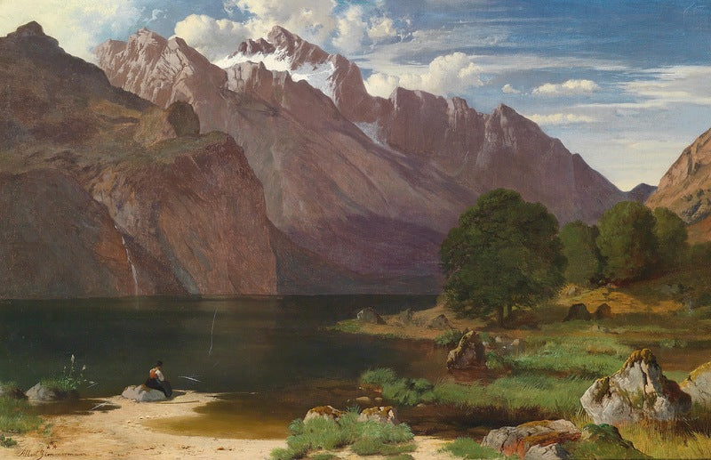 Idyllic Mountain Lake, vintage artwork by August Albert Zimmermann, A3 (16x12") Poster Print