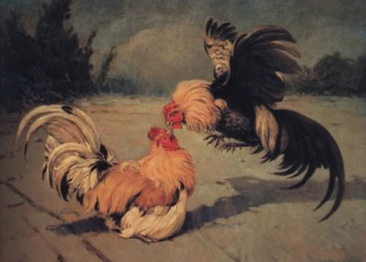 Gallos de pelea by Enrique Martinez Cubells,16x12(A3) Poster