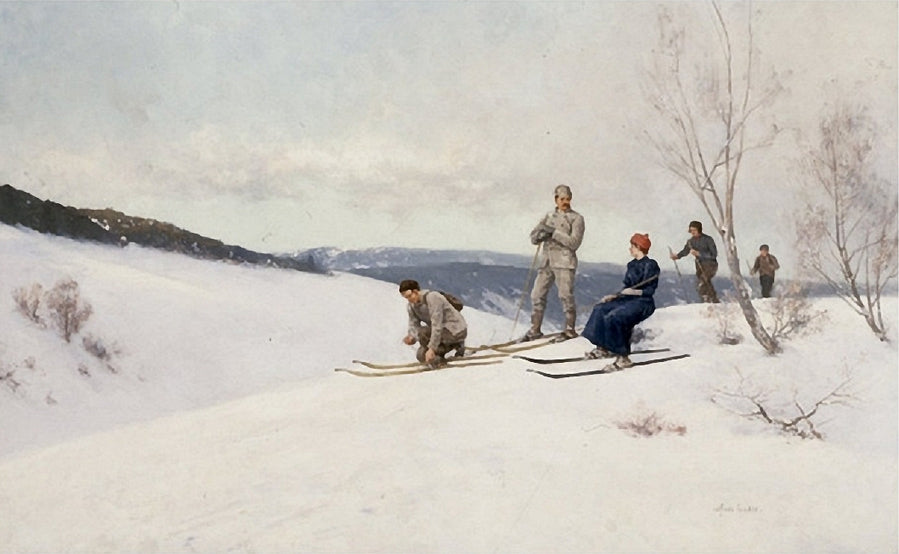 Skiing in Norway, vintage artwork by Axel Hjalmar Ender, 12x8" (A4) Poster