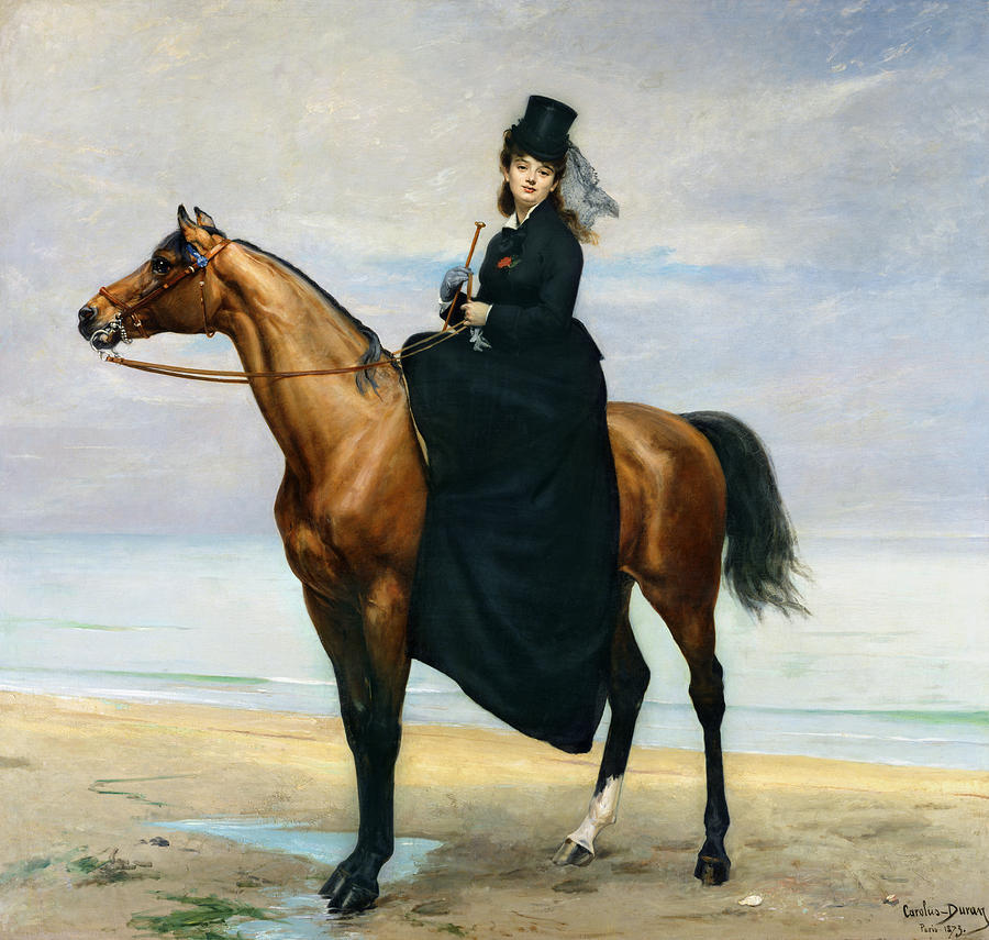 Equestrian Portrait of Mademoiselle Croizette, vintage artwork by Charles Auguste Émile Durand, 12x8" (A4) Poster