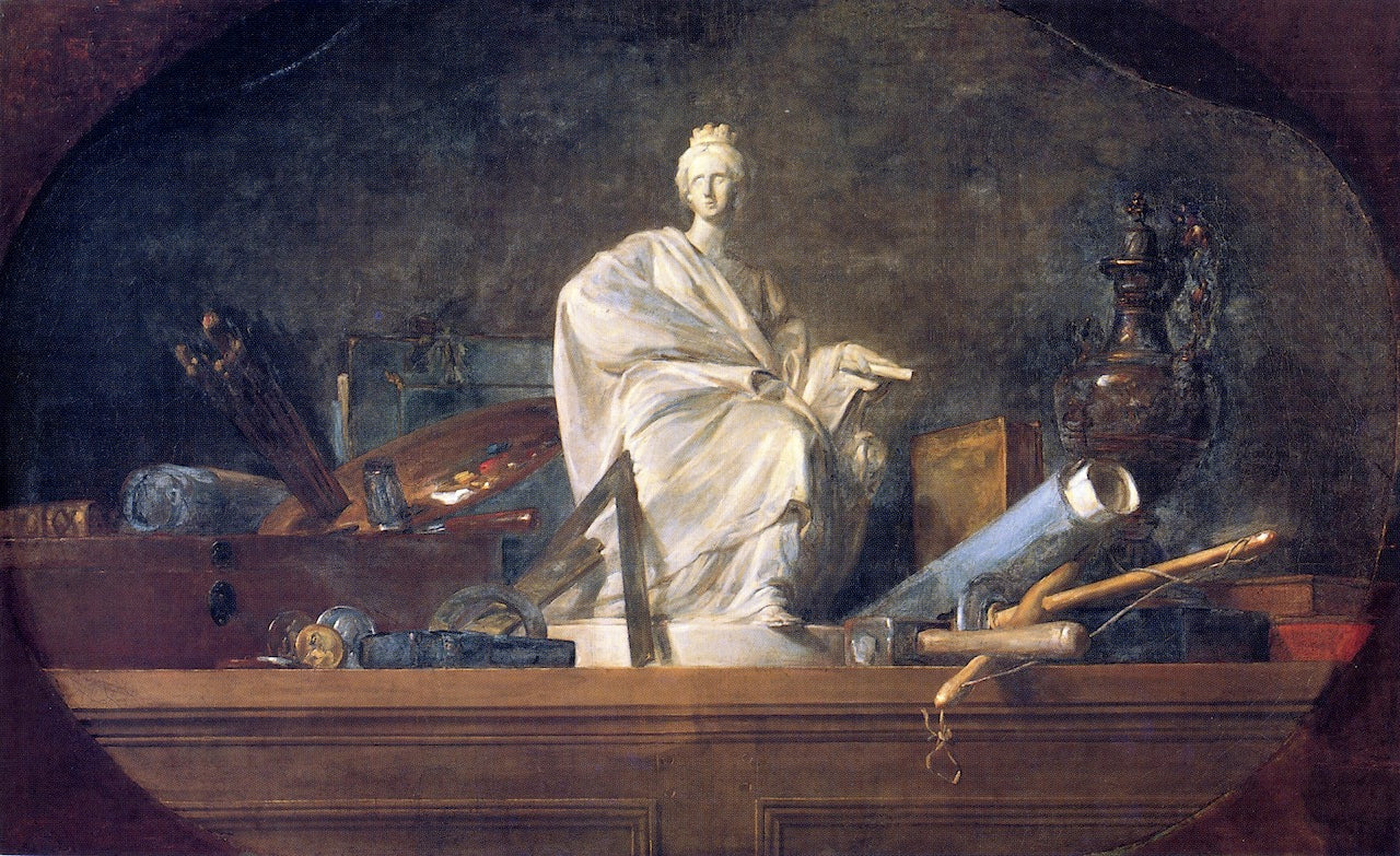 The Attributes of the Arts, vintage artwork by Jean-Baptiste-Simeon Chardin, 12x8" (A4) Poster