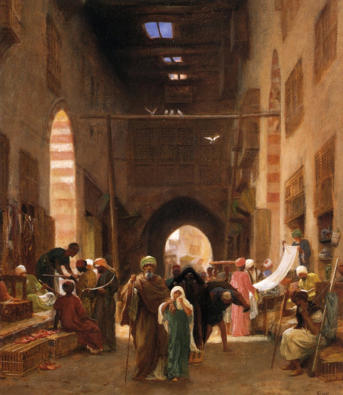 Bazaar in Cairo, vintage artwork by Frederick Goodall, A3 (16x12