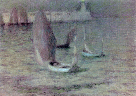 Boats in the Moonlight, le Treport, vintage artwork by Henri Le Sidaner, 12x8" (A4) Poster