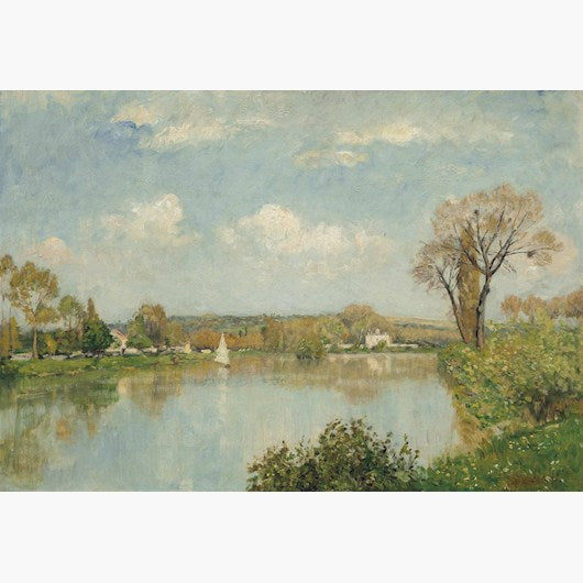 Sailing Boat on a Lake, vintage artwork by Stanislas Lepine, 12x8" (A4) Poster