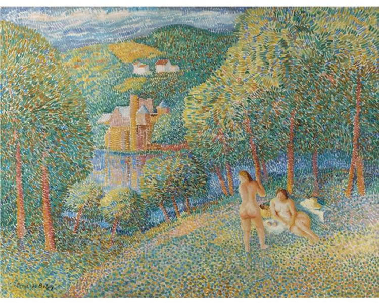 Lunch outdoors, vintage artwork by Pierre de Belay, A3 (16x12") Poster Print