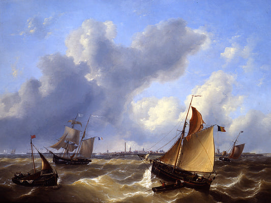 A windy day off Ostend, vintage artwork by Charles Louis Verboeckhoven, A3 (16x12") Poster Print