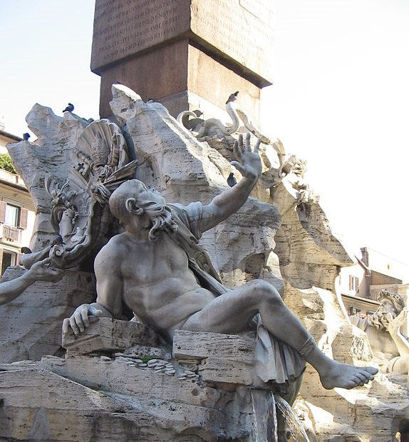 Fontana dei Quattro Fiumi (Fountain of the Four Rivers): Rio del Plata, vintage artwork by Gian Lorenzo Bernini, 12x8" (A4) Poster