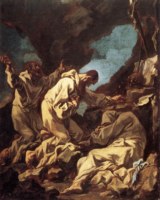Three Camaldolite Monks at Prayer, vintage artwork by Alessandro Magnasco, 12x8" (A4) Poster
