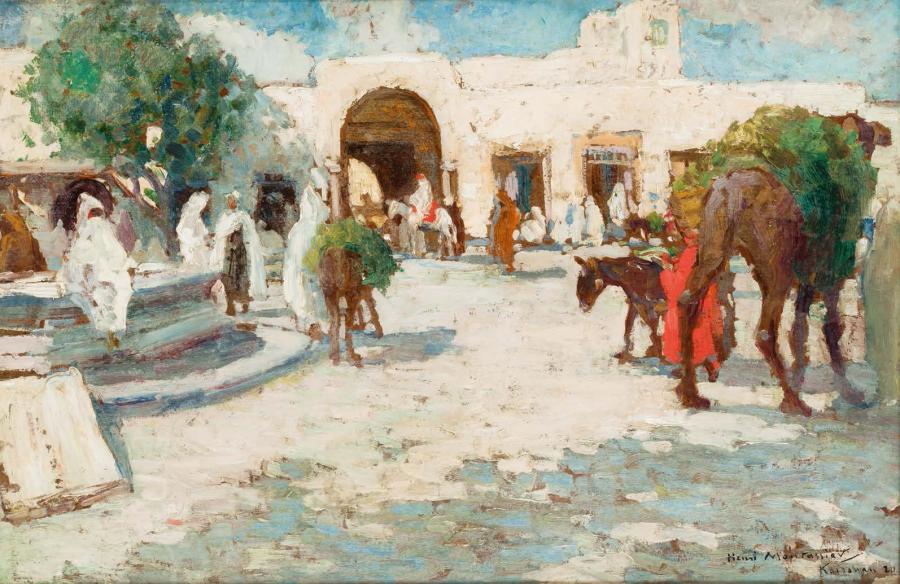 La place de Tunis à Kairouan, vintage artwork by Henri Montassier, 12x8" (A4) Poster
