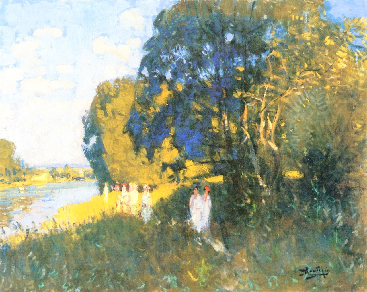 A Beautiful Sunday on the Banks of the Seine, vintage artwork by Pierre-Eugène Montezin, 12x8" (A4) Poster