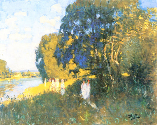 A Beautiful Sunday on the Banks of the Seine, vintage artwork by Pierre-Eugène Montezin, 12x8" (A4) Poster
