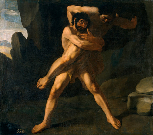Hercules Wrestling with Antaeus, vintage artwork by Francisco de Zurbarán, 12x8" (A4) Poster
