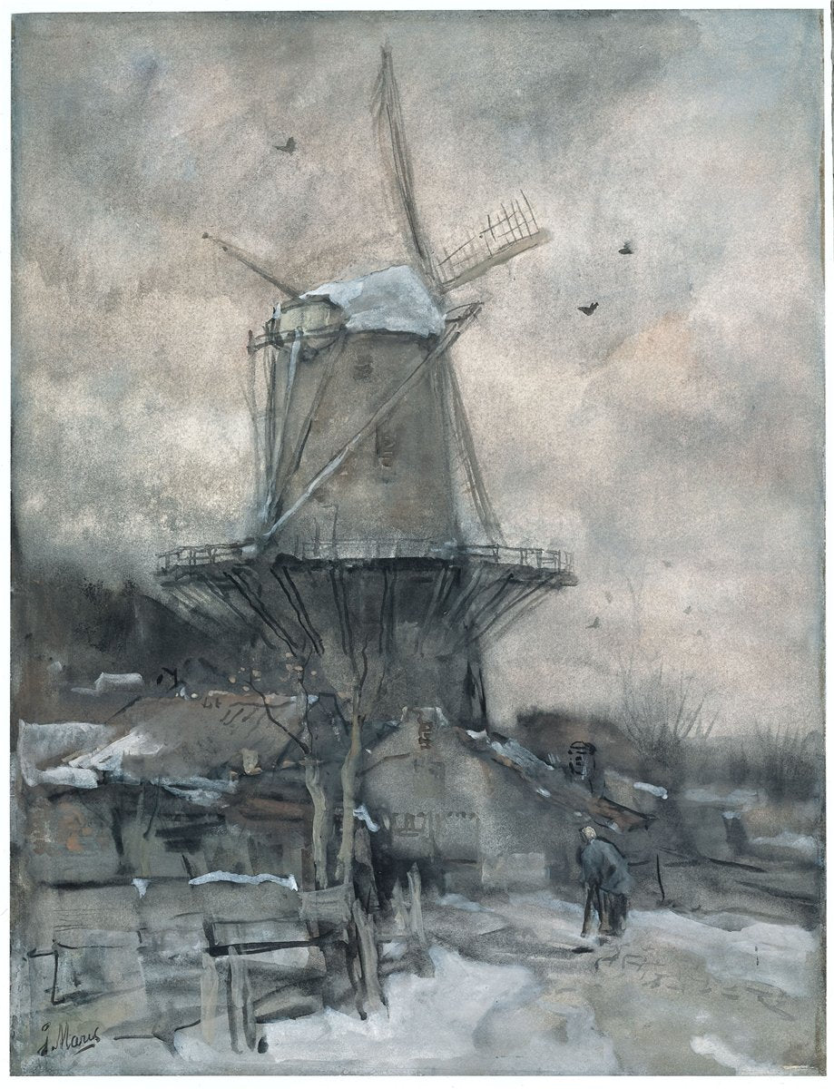 Een molen in de winter, vintage artwork by Jacob Maris, 12x8" (A4) Poster