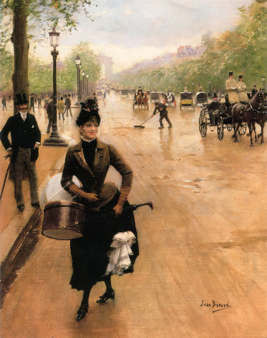 La Modiste sur les Champs Elysees, vintage artwork by Jean-Georges Beraud, 12x8" (A4) Poster