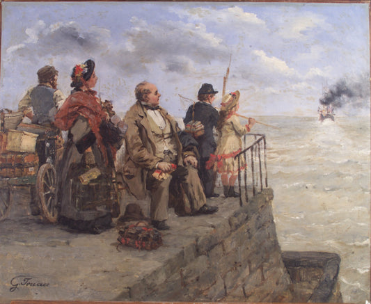 Le Depart pour Jersey, vintage artwork by Guillaume-Romain Fouace, 12x8" (A4) Poster