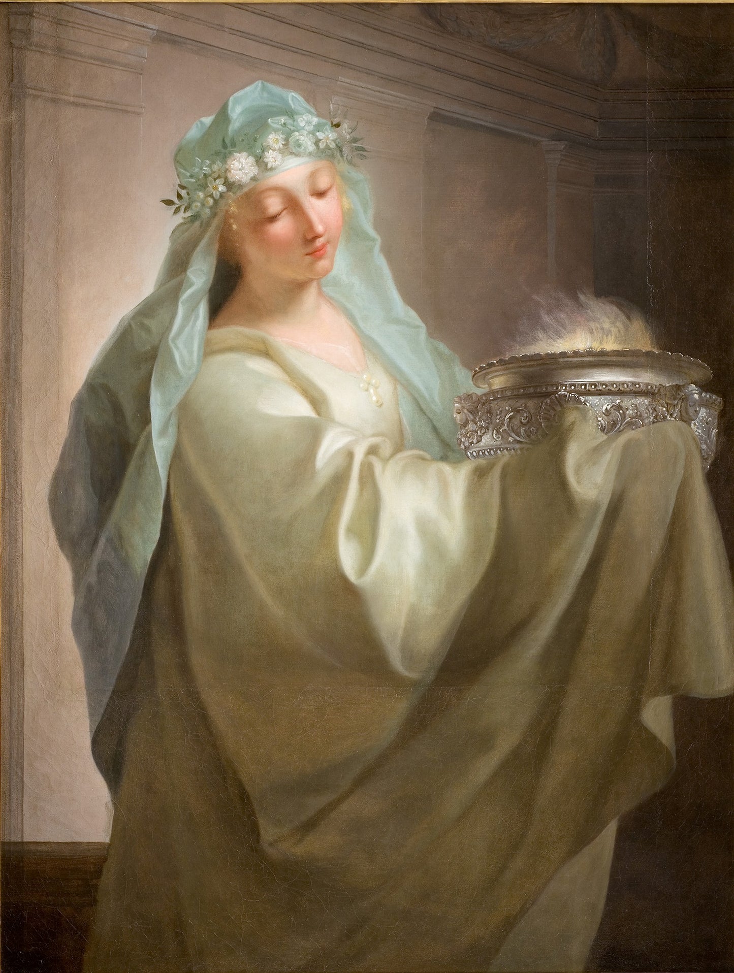 Vestal Carrying the Sacred Fire, vintage artwork by Jean Raoux, 12x8" (A4) Poster